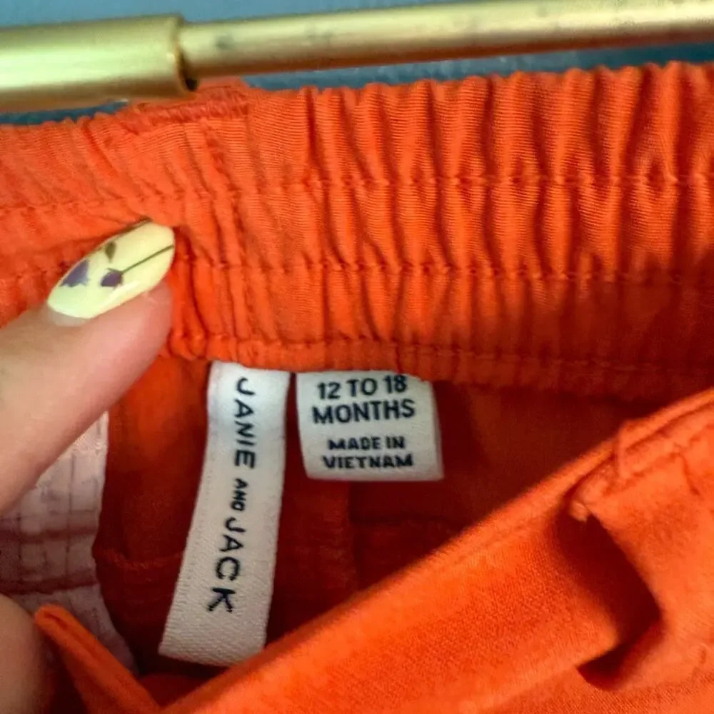 Janie & jack Striped Polo‎ Shirt and Orange Shorts Set